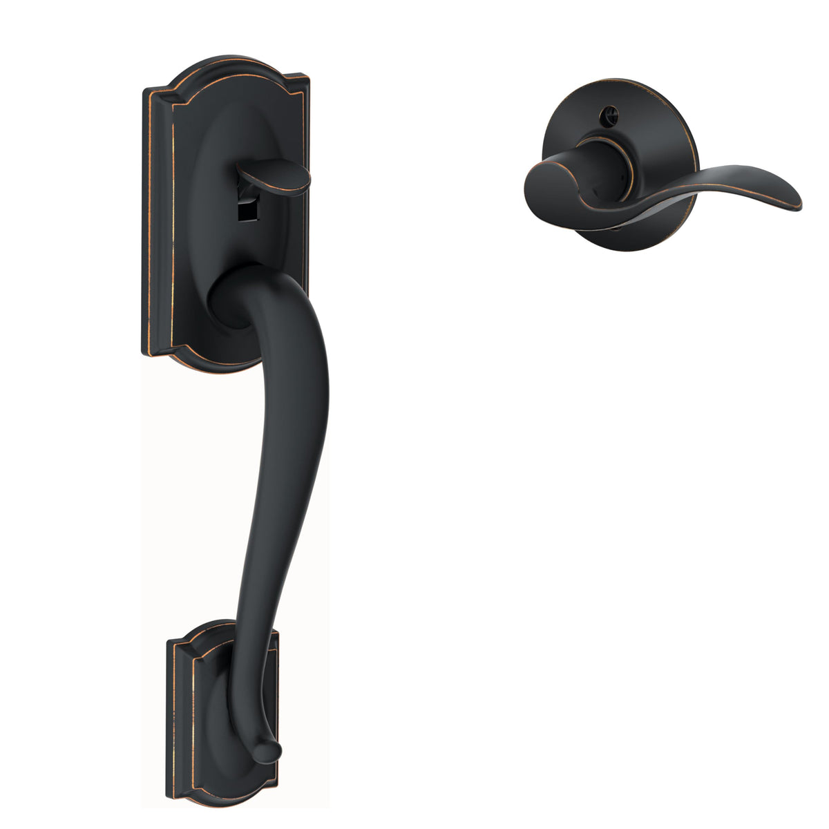 SCHLAGE Camelot Entry Handleset, Right Hand Accent Lever, Aged Bronze