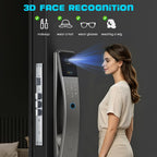 3D Face Recognition Smart Door Lock with Camera & Doorbell, Keyless Biometric Fingerprint, Face, Passcode, IC Card, Mechanical Key, AutoLock, Compatible with Tuya App,Smart Home Front Door Security