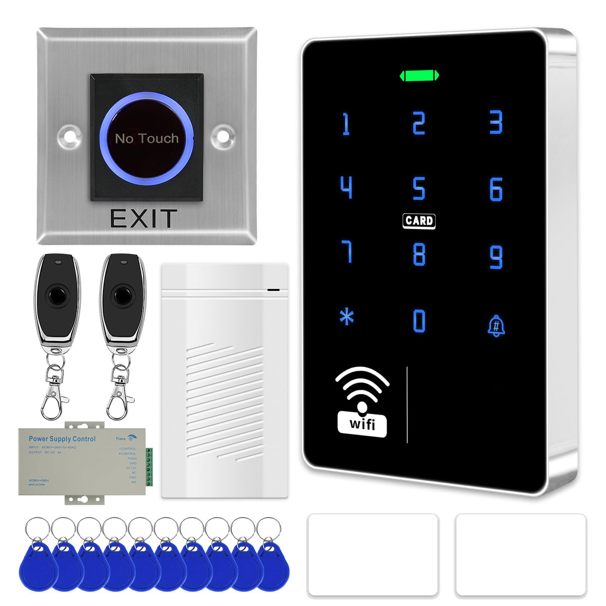 WiFi TUYA Complete Security Access System Kit with Waterproof RFID Touch Keypad Door Lock, Smart Remote Door Opener, App，600-Pound Electric Magnetic Lock + ZL, Metal Sensor Switch, Doorbel