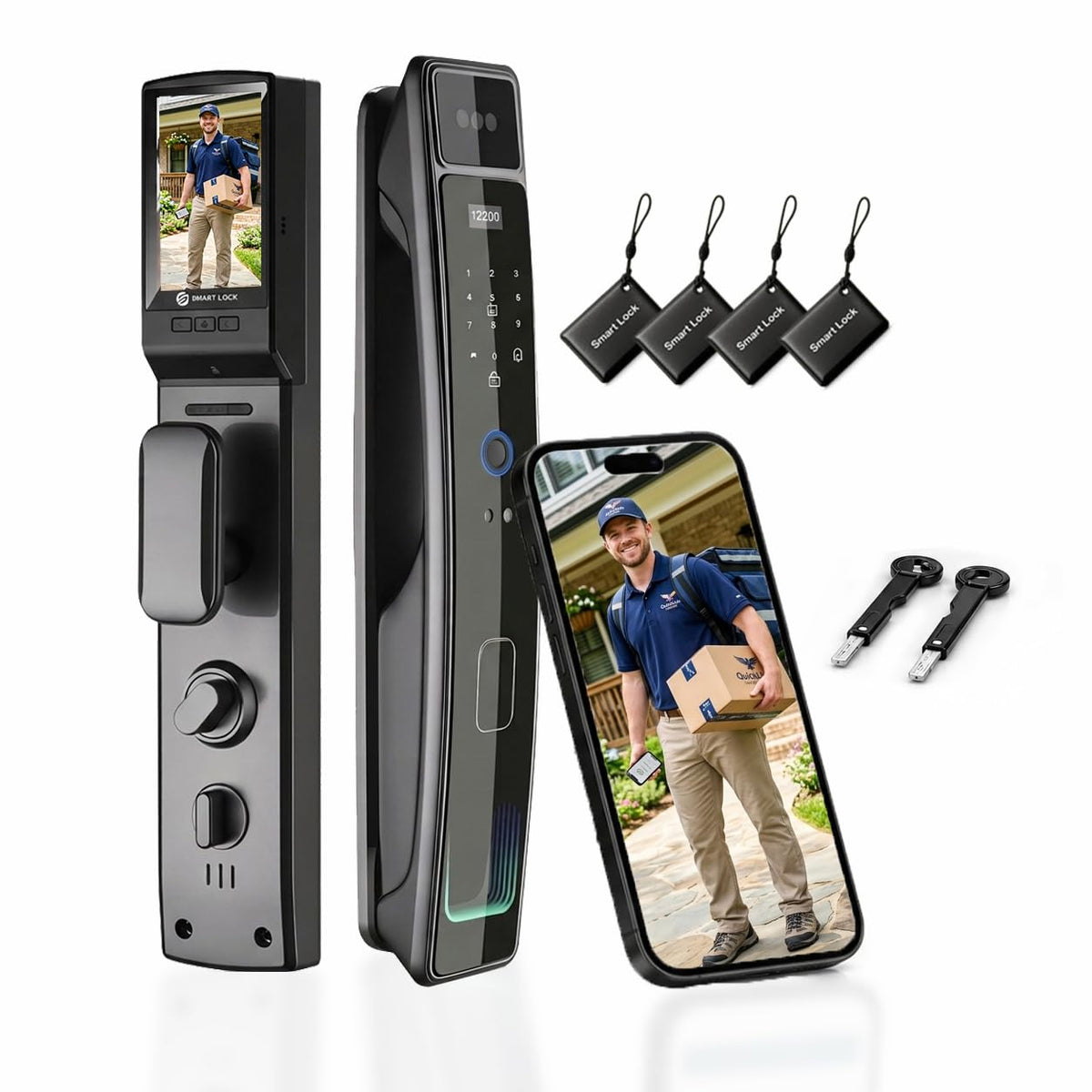Smart Door Lock with Camera & 3D Face Recognition, Keyless Entry Door Lock with Fingerprint, Password, IC Card, App Control & Doorbell, Secure Mortise Lock for Front Door (Usmart App)