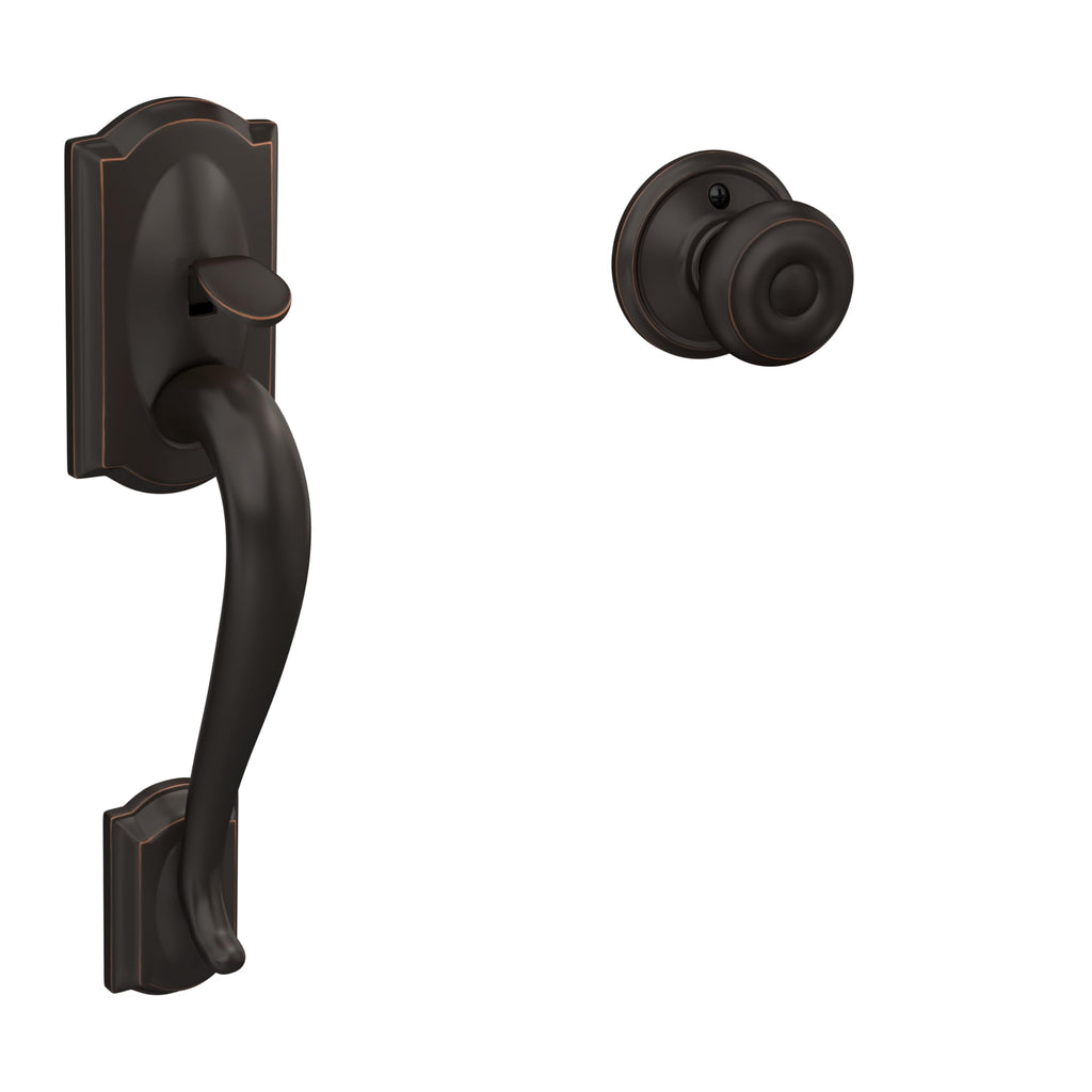 SCHLAGE Camelot Entry Handleset, Right Hand Accent Lever, Aged Bronze