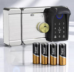 smart latch double gate lock, electronic gate latch for outdoor fence, waterproof keyless smart rim lock, electric double sided keypad locks, Fingerprint, Passcode, Key, IC Card, Tuya App (Matte Black)