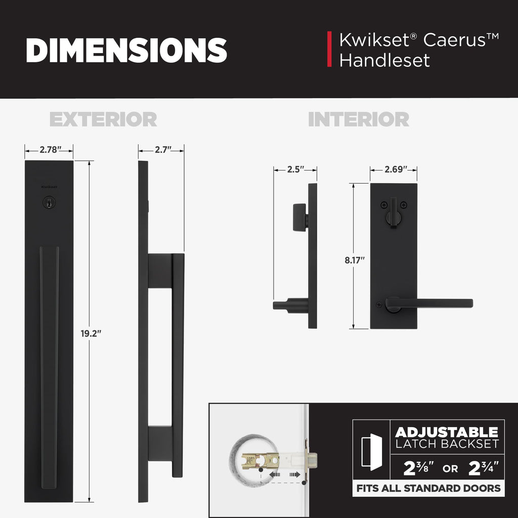 Kwikset Careus Front Door Lock Handle and Deadbolt Set, Entry Door Handleset Exterior with Interior Reversible Lever, Matte Black, Pick Resistant SmartKey Rekey Deadbolt Security
