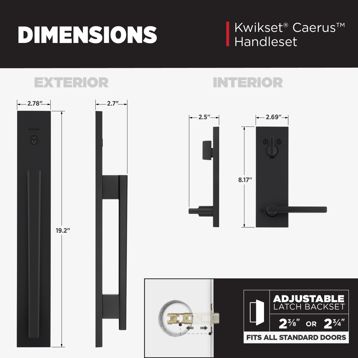 Kwikset Careus Front Door Lock Handle and Deadbolt Set, Entry Door Handleset Exterior with Interior Reversible Lever, Matte Black, Pick Resistant SmartKey Rekey Deadbolt Security
