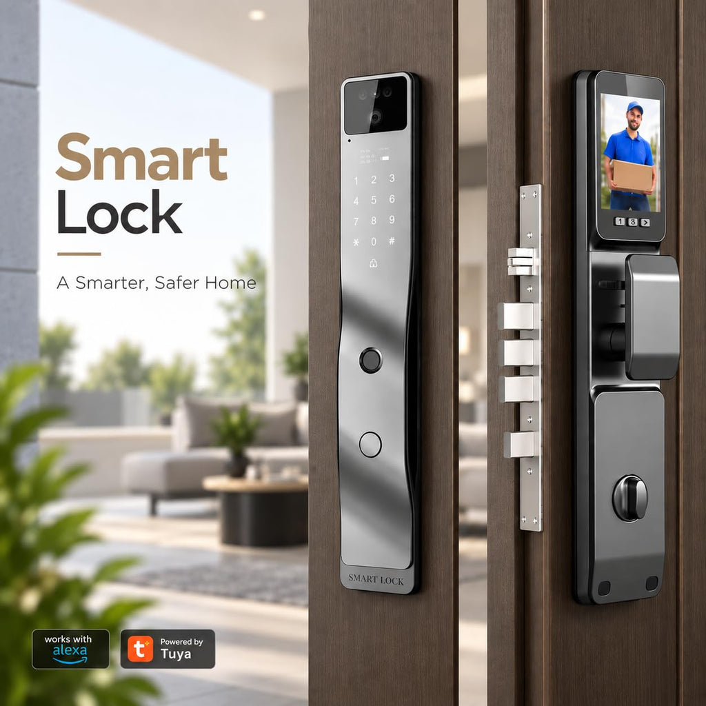 3D Face Recognition Smart Door Lock with 1080p Camera – Keyless Entry Deadbolt with Palm Vein, Fingerprint, Video Intercom, Alexa compatible & Tuya App Control, Auto-Lock for Front Door Home Security