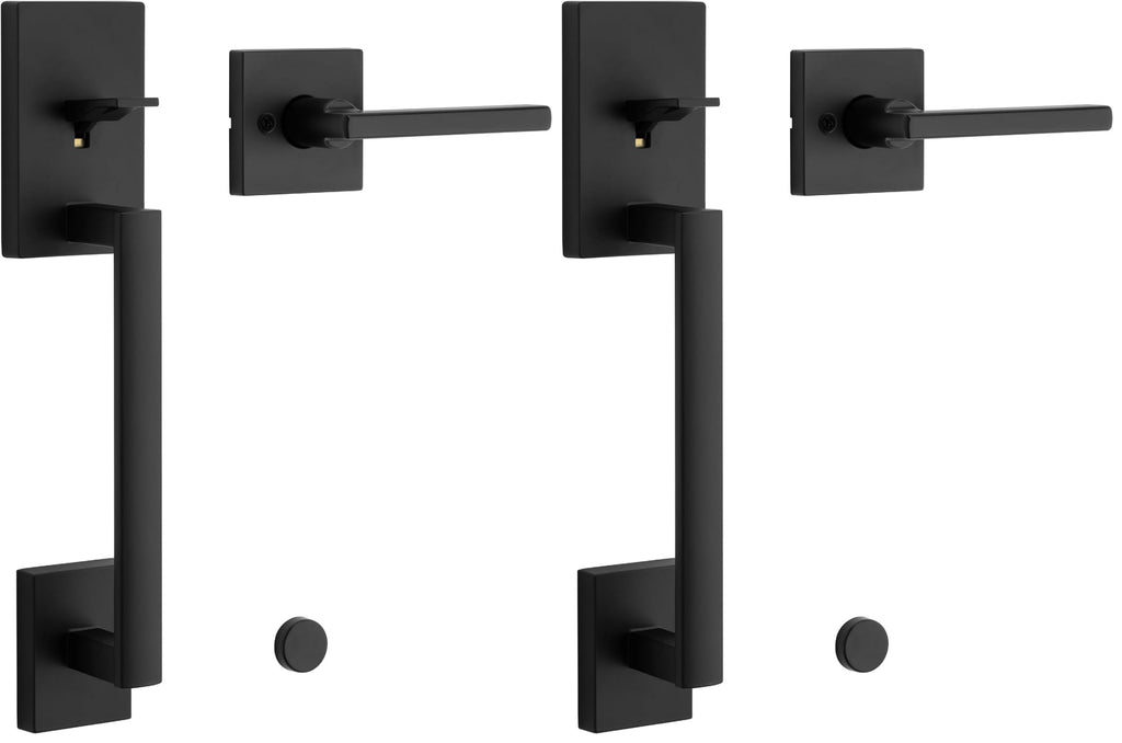 Kwikset San Clemente Front Entry Door Handle Set, No Lock, Matte Black