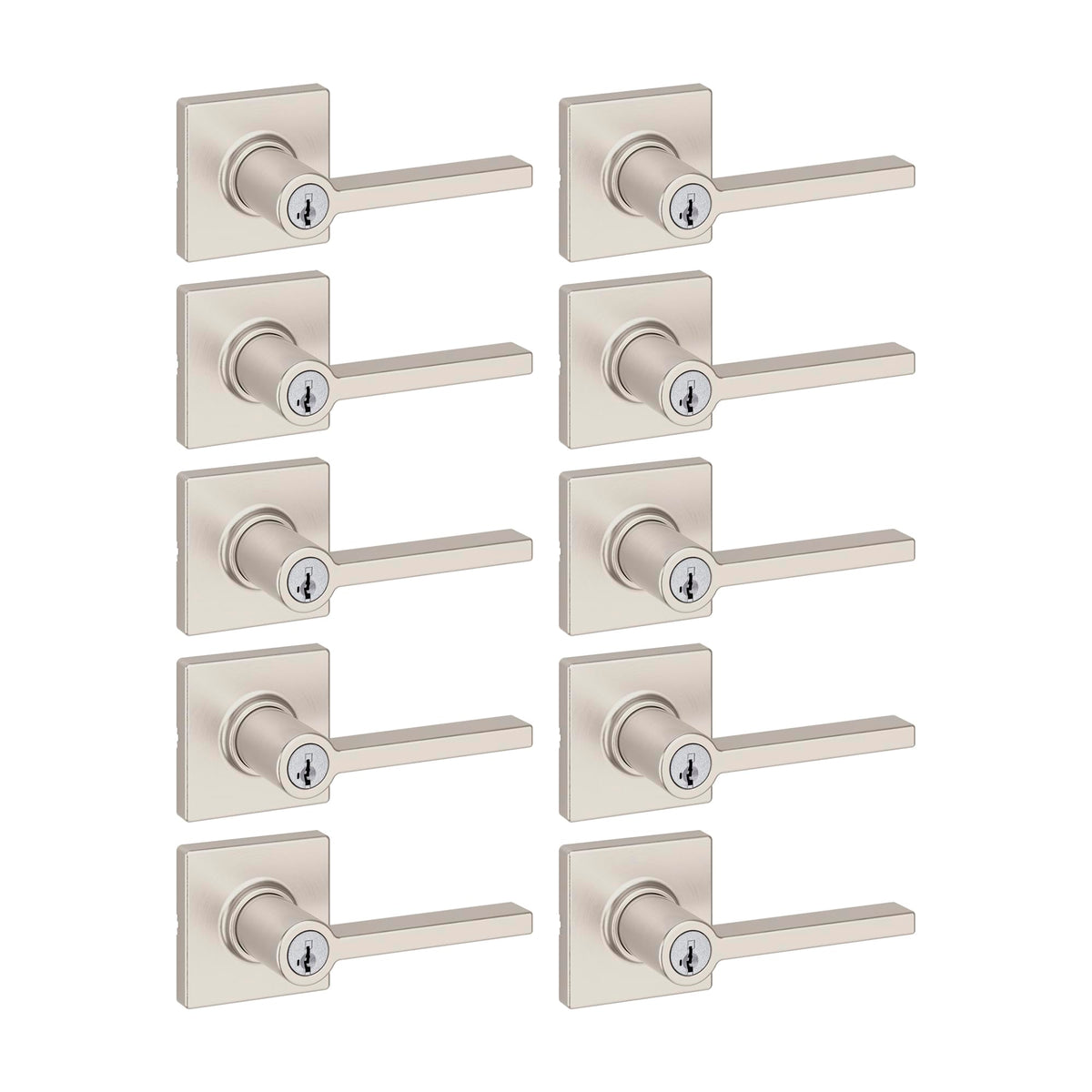 Kwikset Casey Entry Door Handle with Lock and Key, Secure Keyed Reversible Lever Exterior, for Front Entrance and Bedrooms, Matte Black, 4 Pack, Pick Resistant SmartKey Rekey Security and Microban