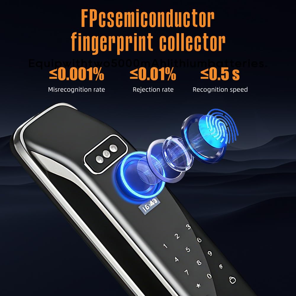 3D Face Recognition Smart Door Lock with Camera & Doorbell, Keyless Biometric Fingerprint, Face, Passcode, IC Card, Mechanical Key, Mortise Lock Body, AutoLock, Front Door, Home Security