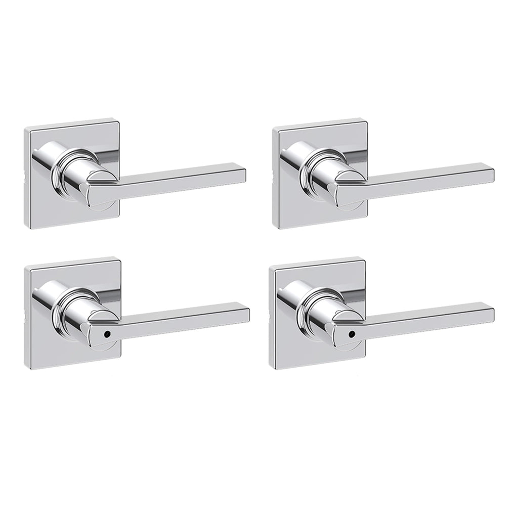 Kwikset Casey Entry Door Handle with Lock and Key, Secure Keyed Reversible Lever Exterior, for Front Entrance and Bedrooms, Matte Black, 4 Pack, Pick Resistant SmartKey Rekey Security and Microban
