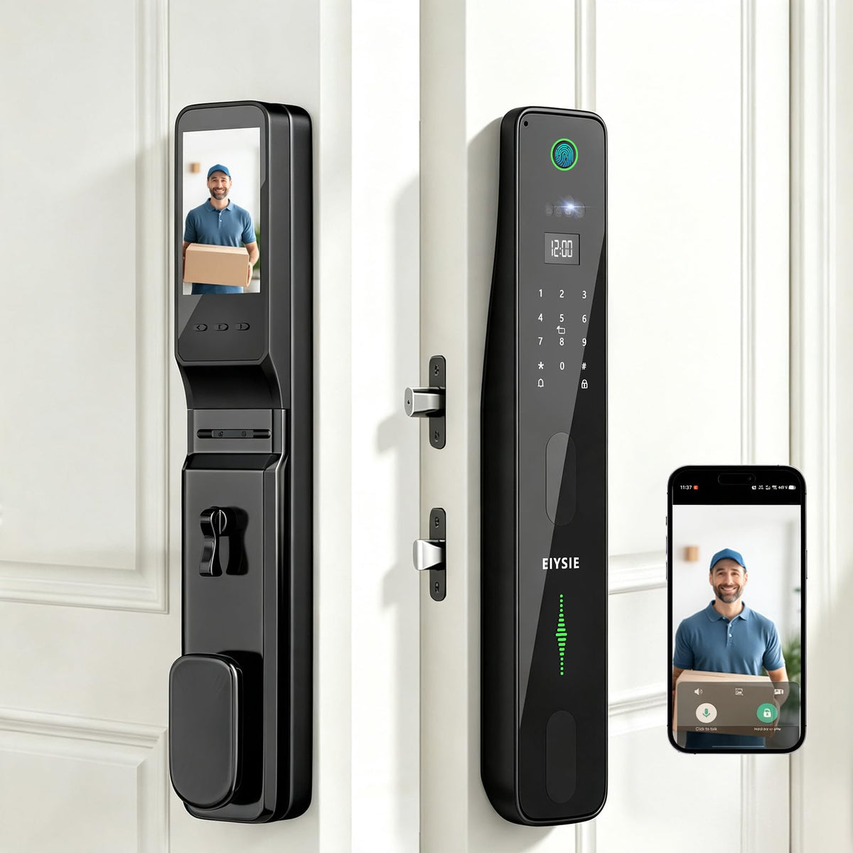 EIYSIE WiFi Smart Lock with Camera & Doorbell, 8-in-1 Keypad Deadbolt, Gold
