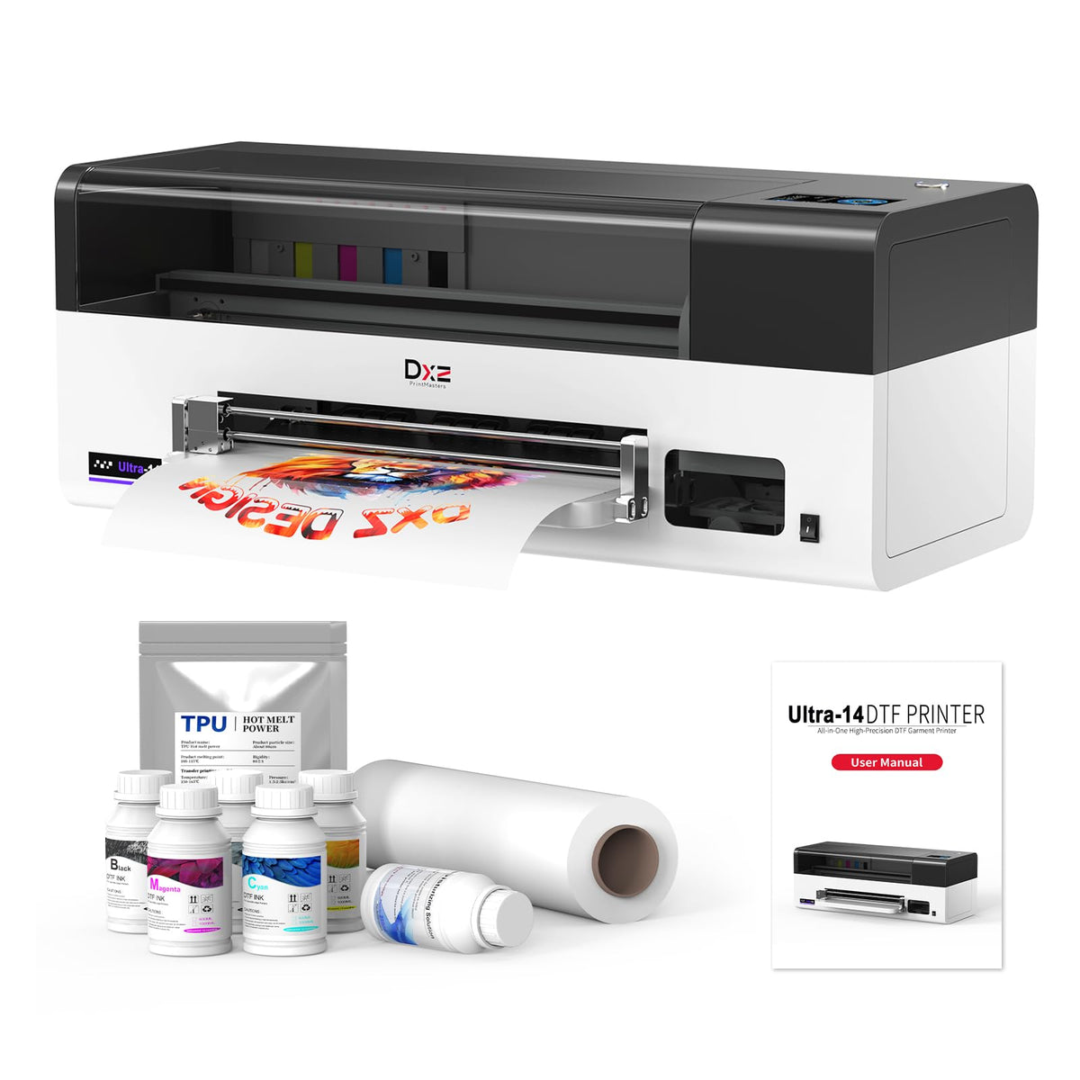 DXZ 2026 14'' A3 DTF Printer Bundle, F1080 Printhead High Speed DTF Machine for Multi-Fabric, One-Click Print-to-Bake & 24/7 Auto-Maintenance, 2-Year Ink Included