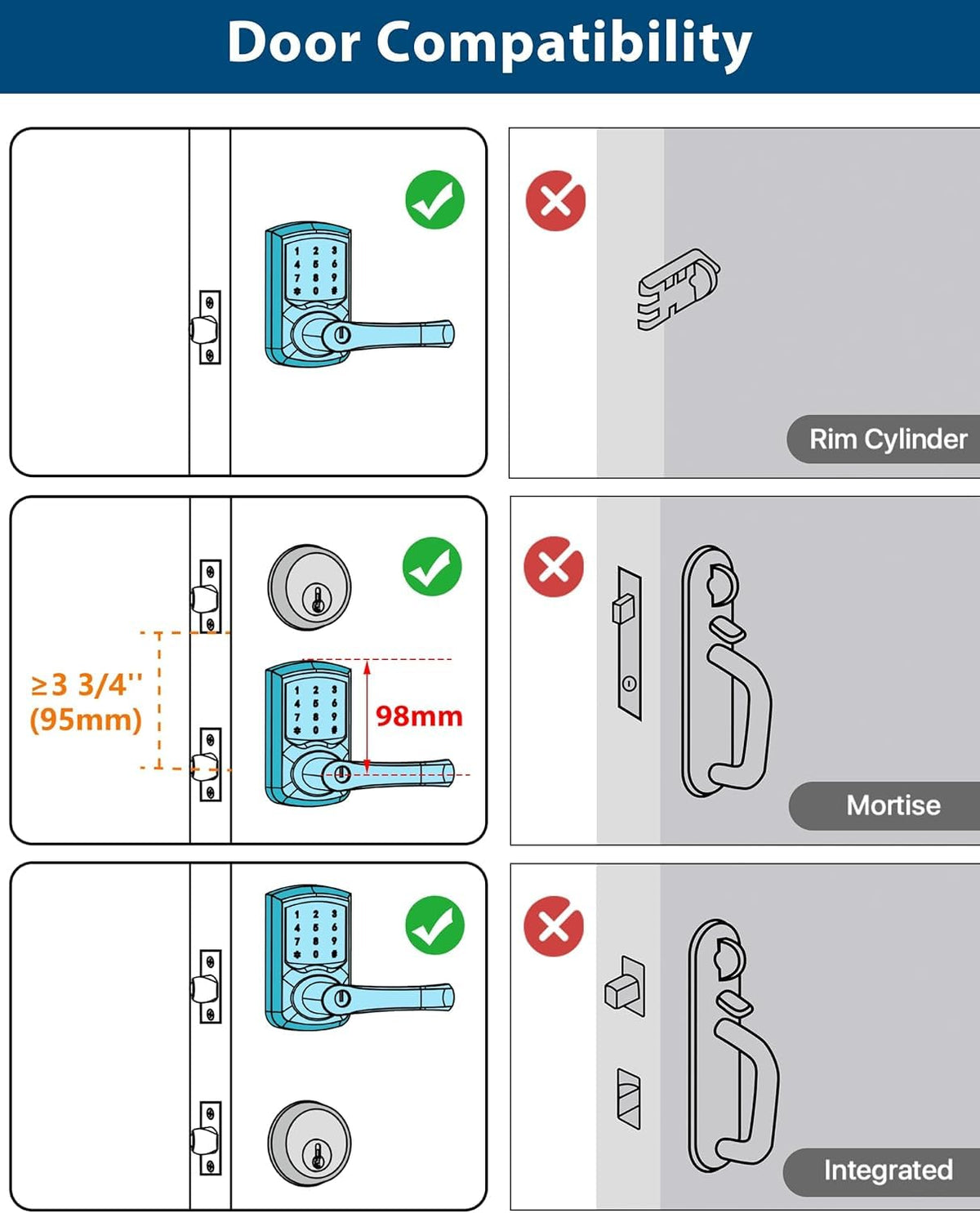 Keypad Keyless Entry Door Lock with Handle Smart Digital Deadbolts 4 Pack