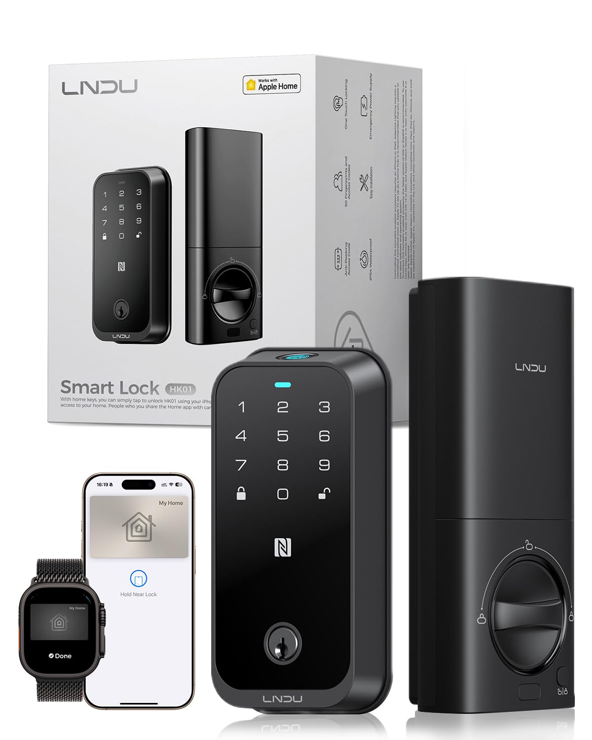 Smart Lock LNDU HK01 Fingerprint Keyless Entry Door Lock HomeKey Deadbolt