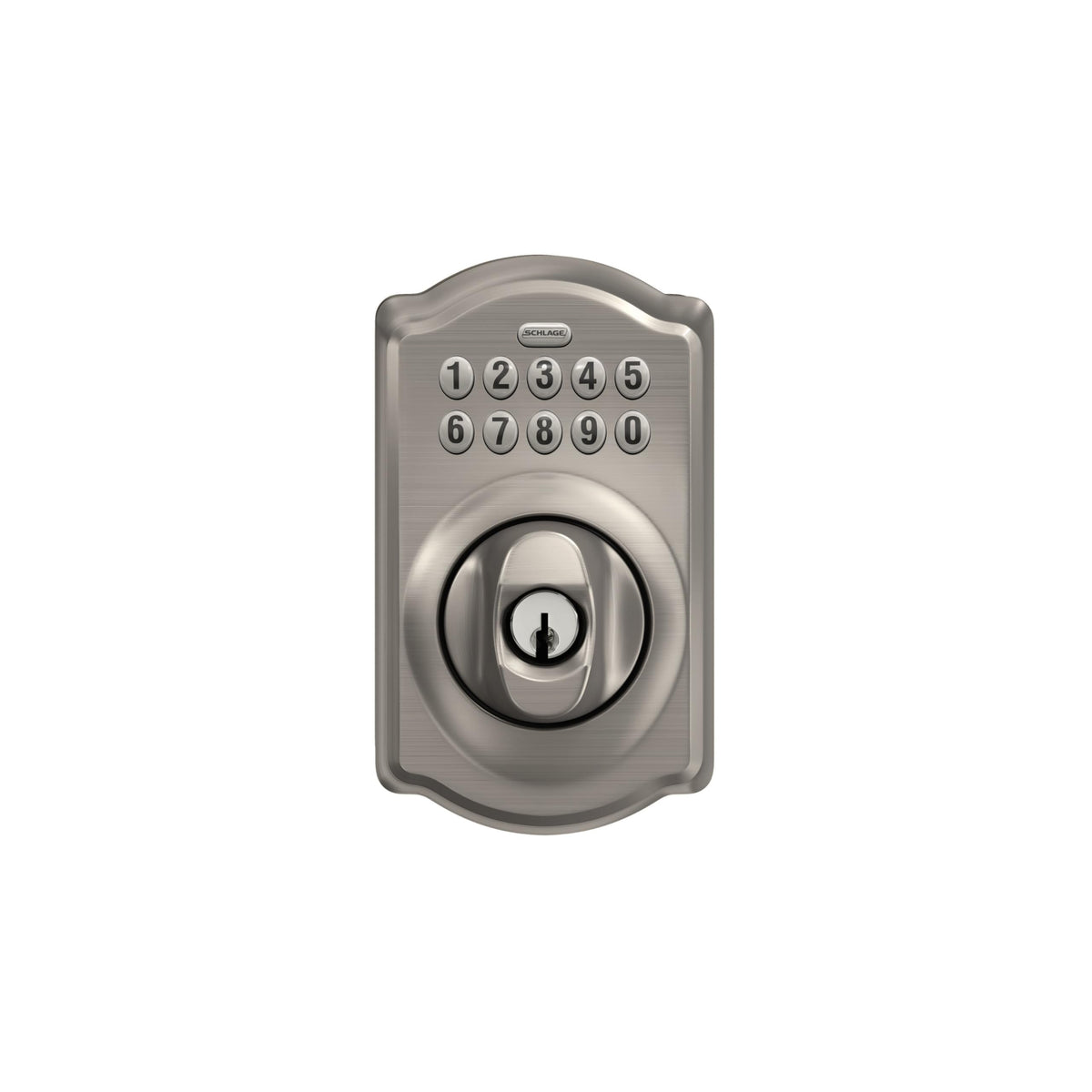 Schlage Electronic Keypad Deadbolt Lock, Camelot Trim, Satin Nickel