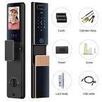 Smart Door Lock with Face Recognition & Camera, Video Monitor, 7-in-1 Keyless Entry: Palm Vein, Fingerprint, Keypad, App - Weatherproof Digital Deadbolt for Home Security (Gold)
