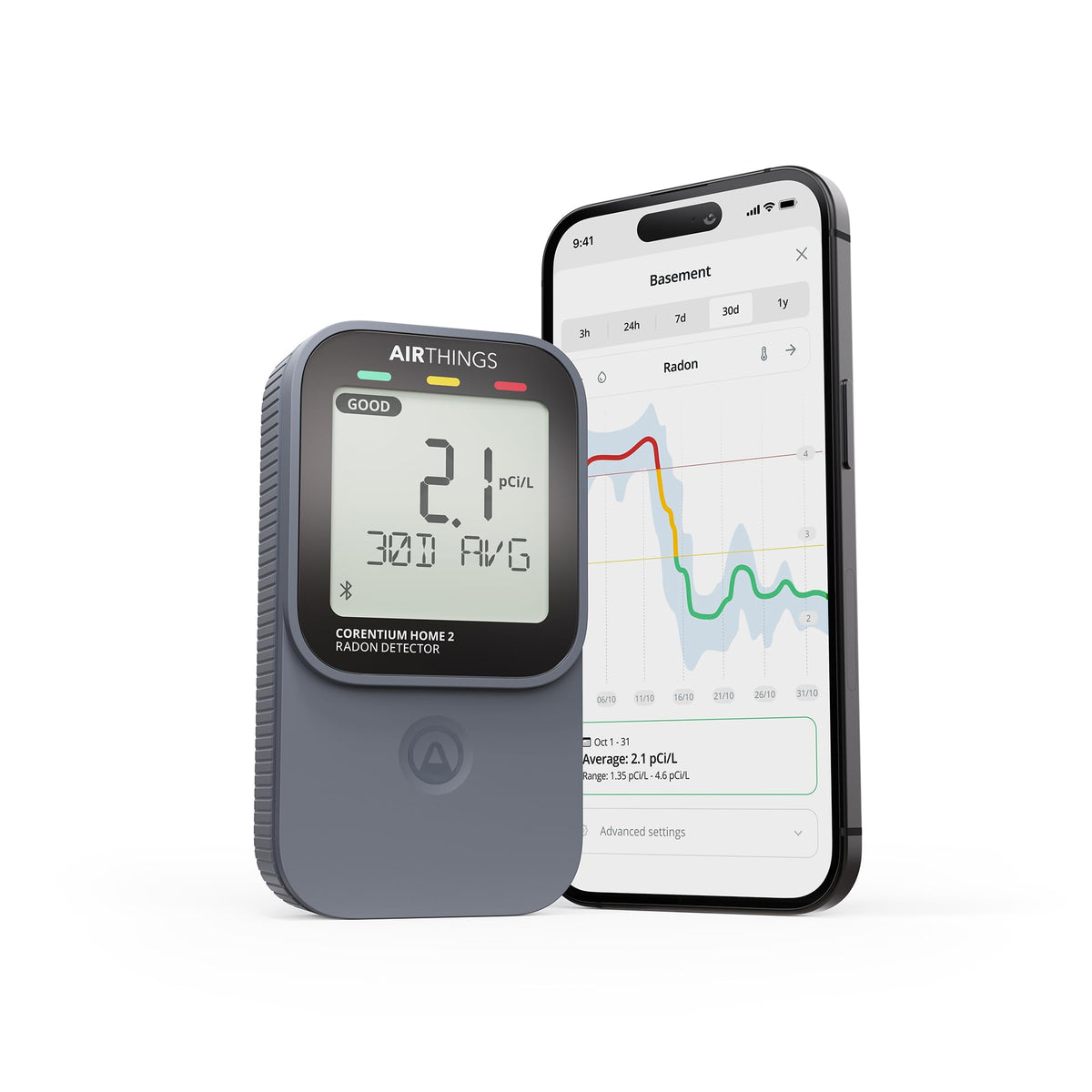 Airthings 325 Corentium Home 2 Smart Digital Radon Detector - Portable and Easy-to-use Radon Testing with Bluetooth connectivity and Humidity & Temperature Sensors