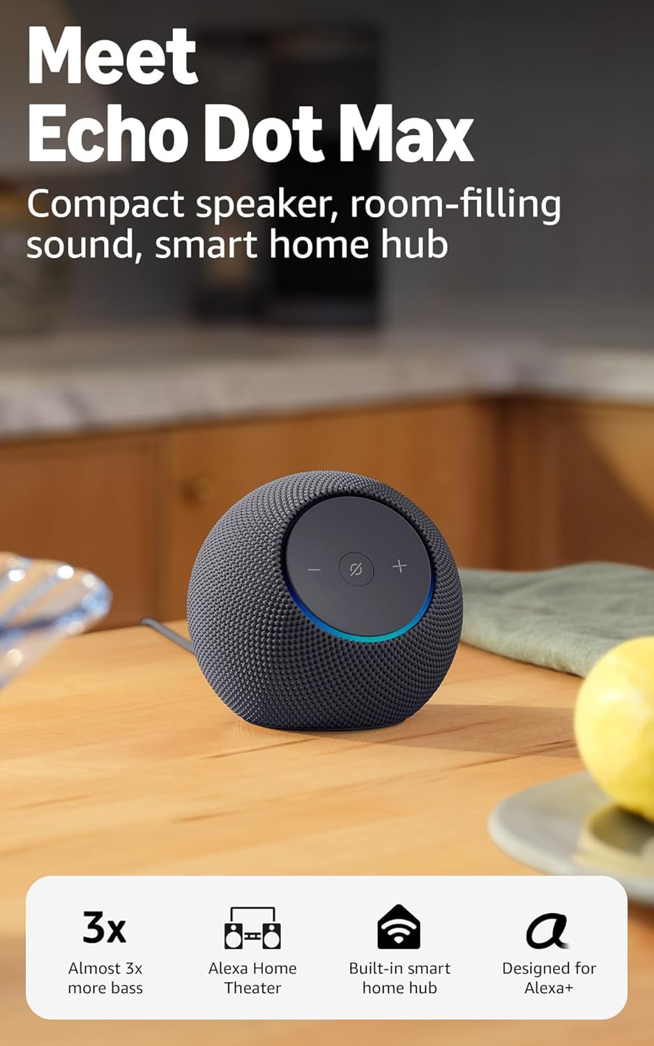 Amazon Echo Dot Max (newest model) with Amazon Smart Plug bundle, Alexa speaker with nearly 3x bass, Control lights and appliances with your voice