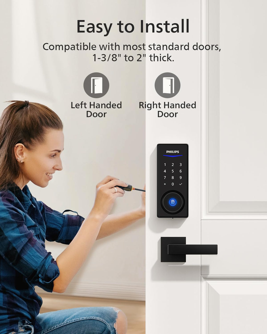 Philips Keypad Front Door Lock Set, Smart Deadbolt with 2 Lever Handle