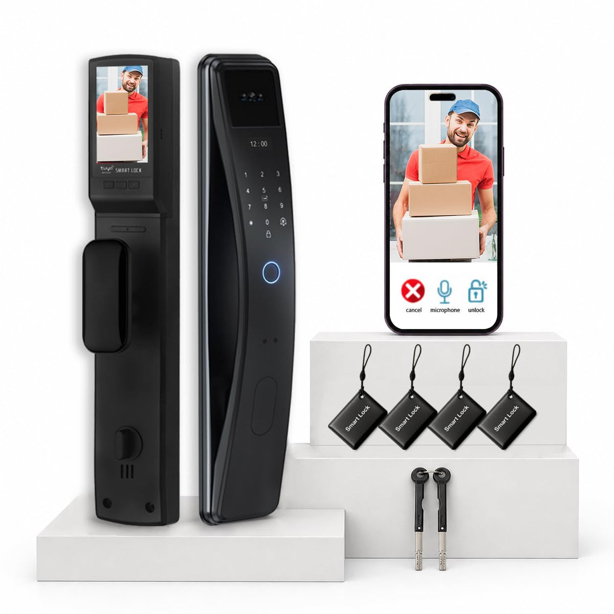 Smart Lock with Face Recognition: Biometric Palm Vine & Fingerprint, Video Intercom, Wishome APP Control, Keyless Entry Door Lock with HD Camera Display, Anti-Theft Alarm