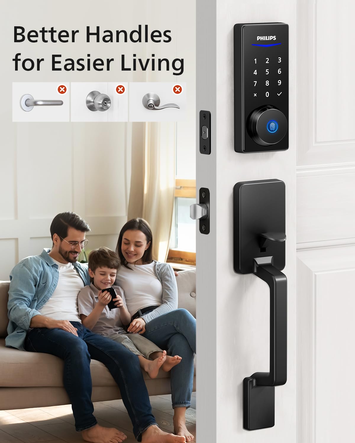 Philips Wi-Fi Smart Deadbolt with 2 Handles, Front Lock Set with Gateway