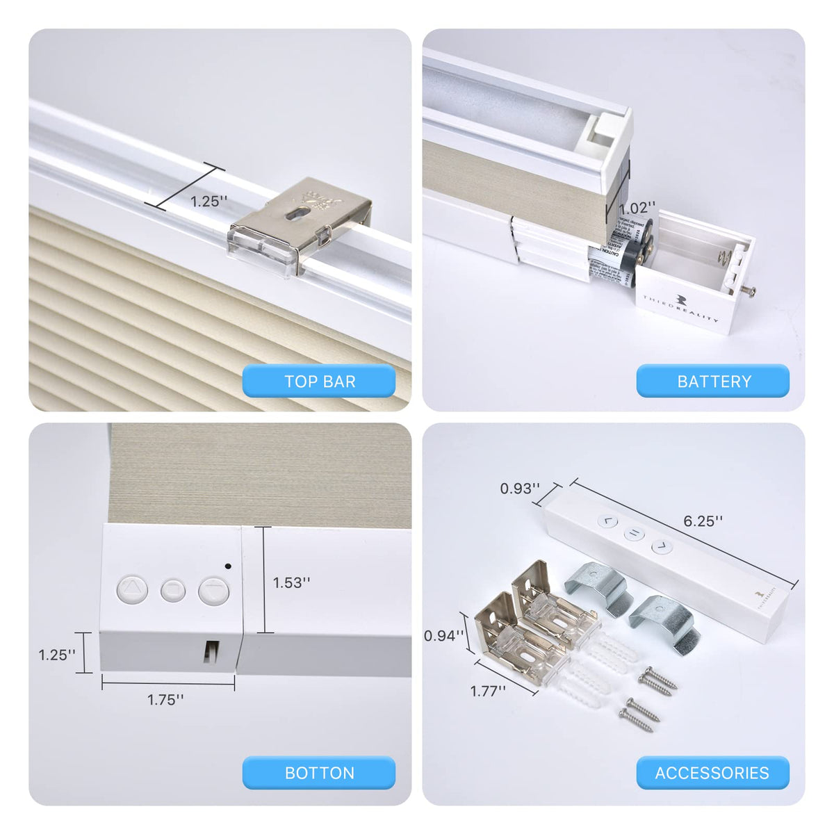 THIRDREALITY ZigBee Smart Blind, Motorized Blackout Window Shades with Remote, Cordless Honeycomb Blinds, Automatic Height Setting, AA Batteries Powered, 20" W x 72" H Beige/White