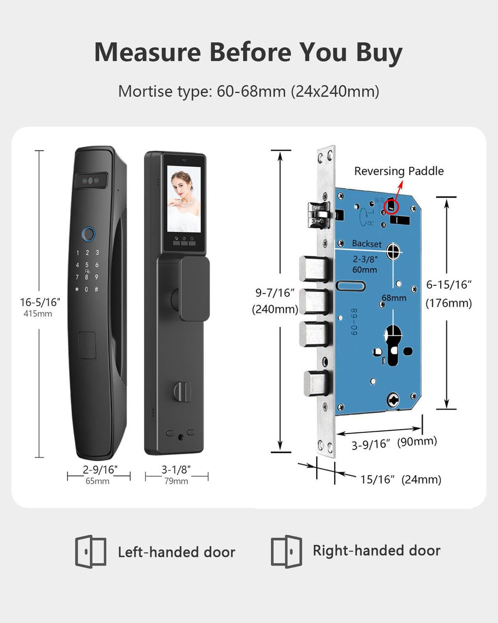 3D Face Recognition Smart Mortise Lock with Camera, True Hands-Free Entry