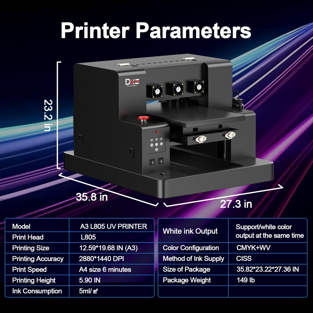 DXZ A3 UV Printer,Automatic L805 UV Flatbed Cylinder Printer with Varnish 100% Transfer Rate for Phone Case,Acrylic,Metal,Leather,Golf,Bottle,2-Year Ink Included