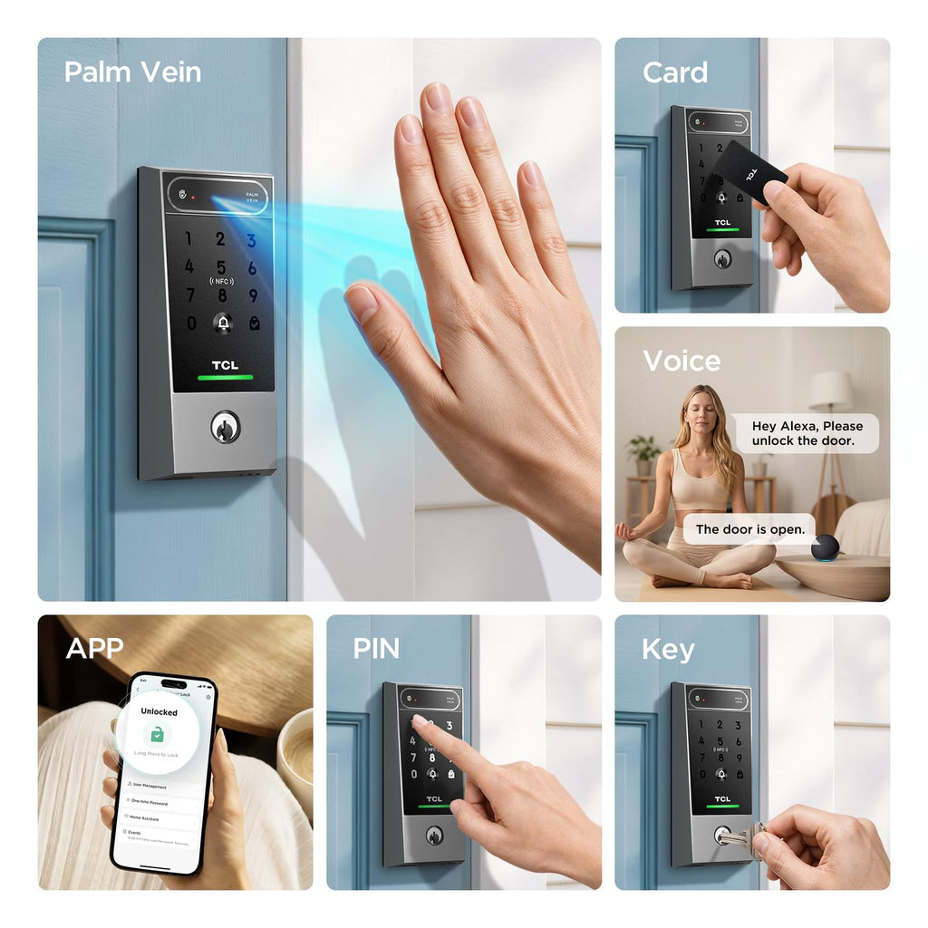 TCL Smart Lock, Palm Vein Keyless Entry Deadbolt with Matter Over Thread