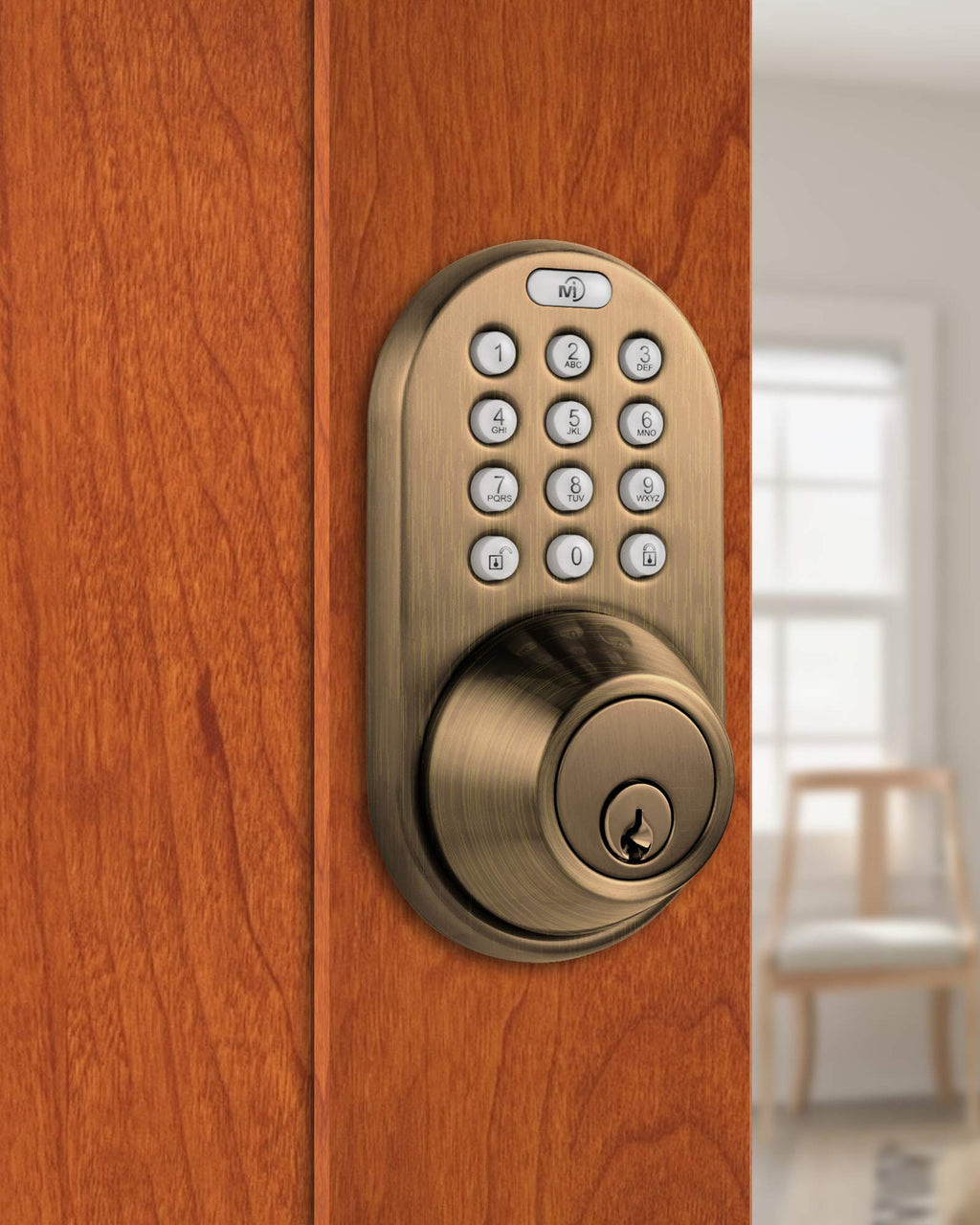 MiLocks TF-02AQ Keyless Entry Door Lock with Keypad, Auto-Lock Triple Security System, Easy to Install Keypad Door Lock for Interior or Exterior Use, Antique Brass