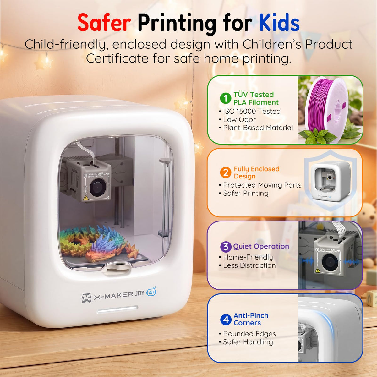 AOSEED AI 3D Printer for Kids, Fast 400mm/s, 20,000+ Models, Enclosed Safe