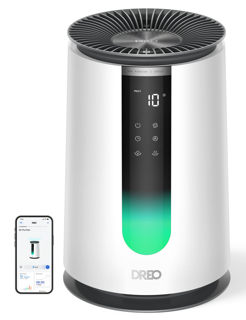 DREO Smart Air Purifier for Home, Washable Pre-Filter, Large Rooms Air Cleaner with Wi-Fi/Voice/Alexa,Smoke,Dust,Pollen,Odor,PM2.5 Monitor, 4 Speeds & Auto/Turbo/HEPA Sleep Mode, DR-HAP003AS Black