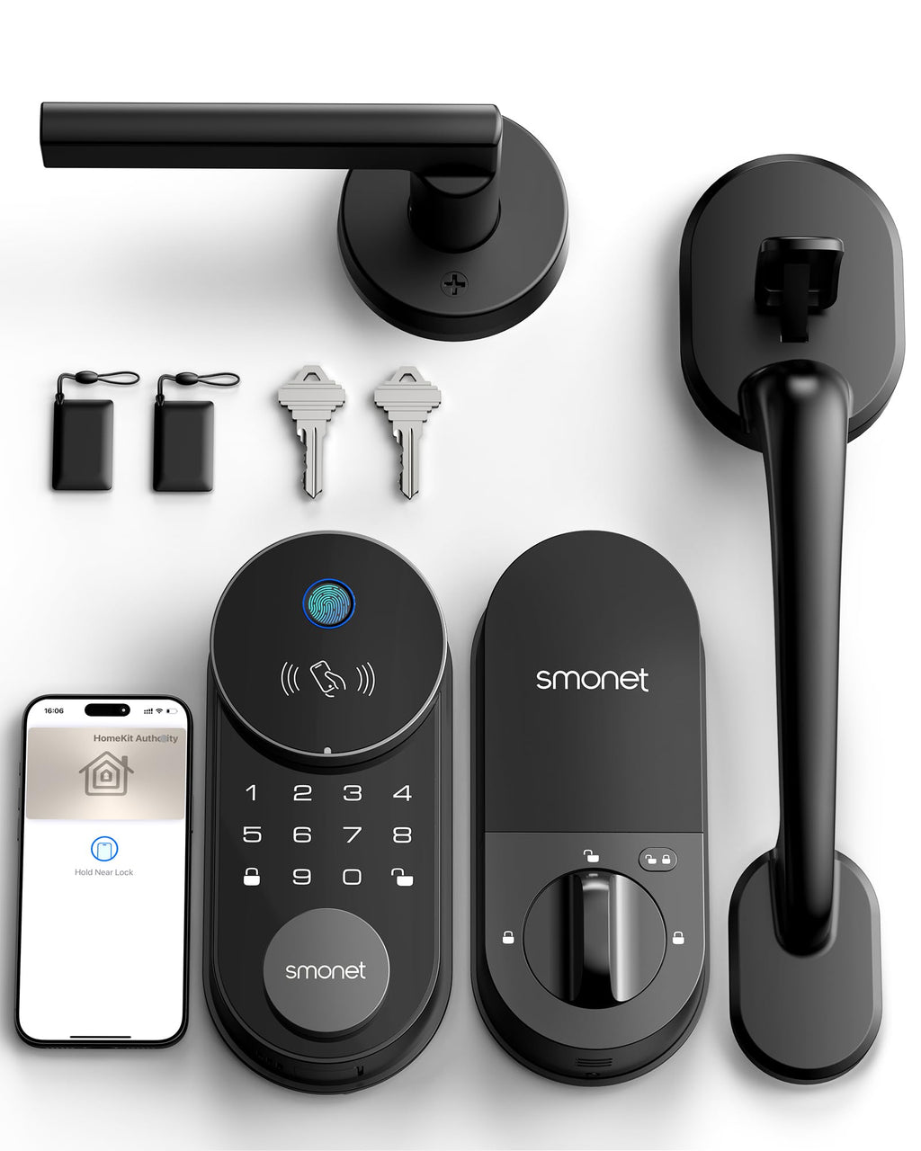 SMONET Smart Front Door Lock Set, Apple Home Key Built-in WiFi Deadbolt