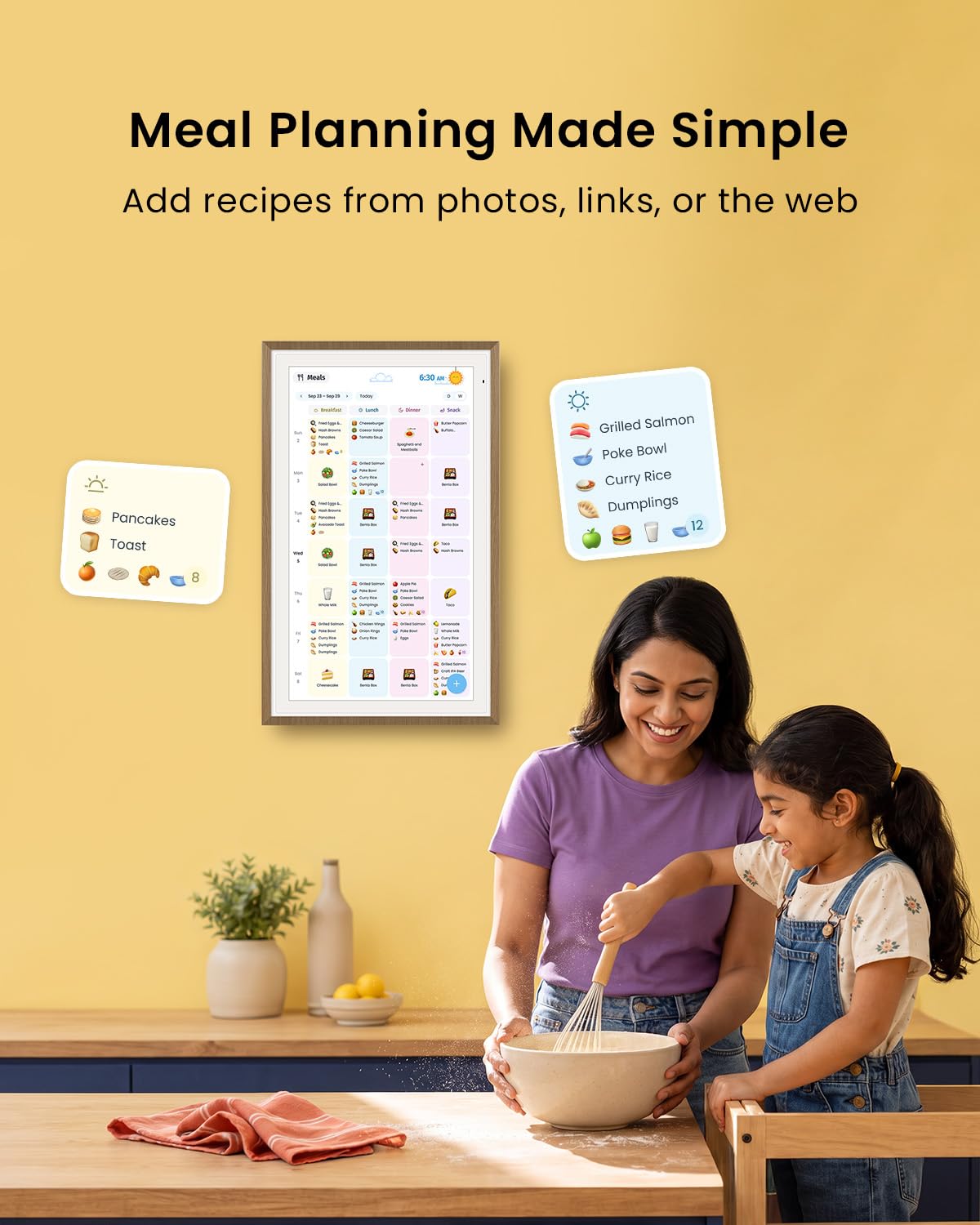 Apolosign 15.6-inch Digital Calendar, No-Subscription, Smart Wall Planner with Calendar Sync, Chore Chart, Meal, Apps & Dashboard, Electronic Display for Schedules, Dual Mode, with Stand (Teak)