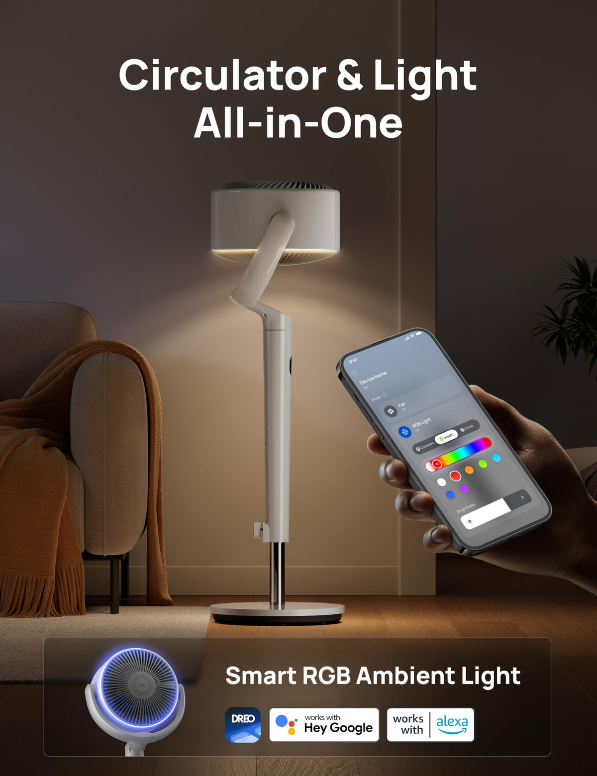 DREO Smart Pedestal Fan for Bedroom, 120°+120° Omni-Directional Oscillating