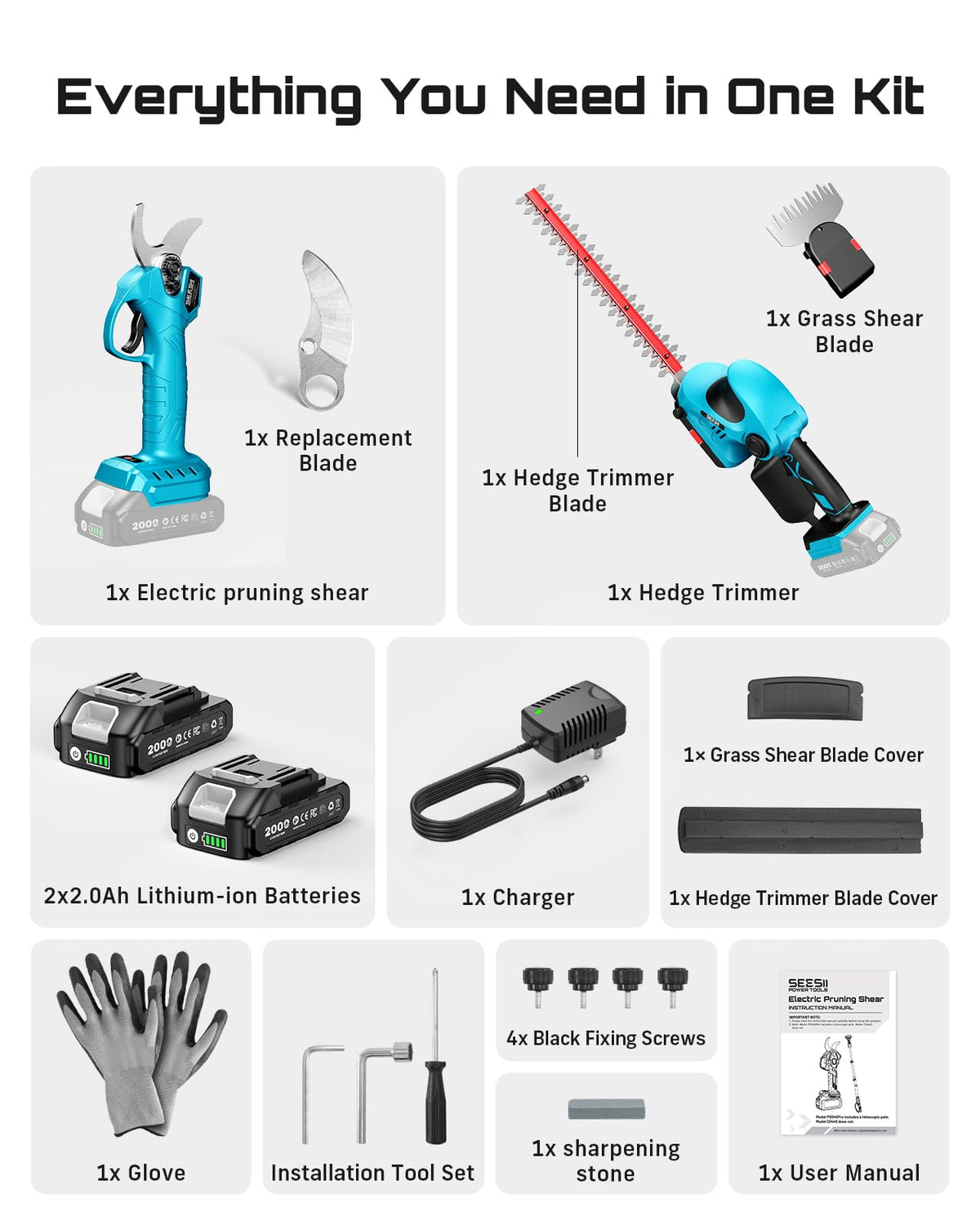 SEESII 3-in-1 Cordless Hedge Trimmer, Grass Shear & Electric Pruning Shears