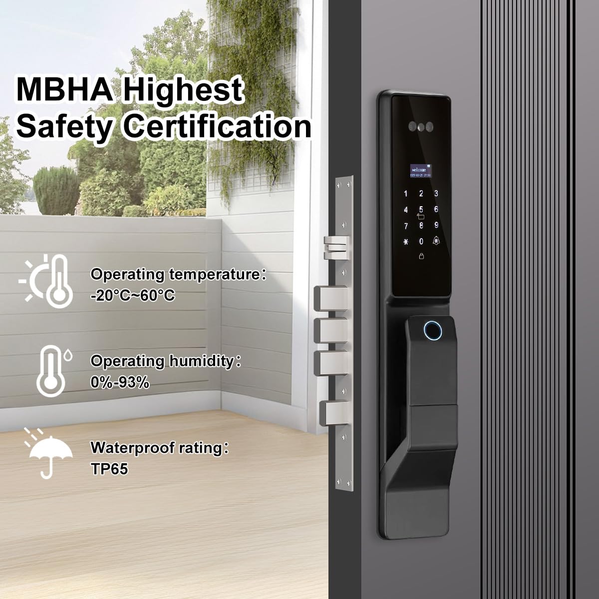 Smart Lock with Camera, 3D Facial Recognition, Palm Vein Recognition, 8-in-1 Keyless Entry, Hd Video Display, Fingerprint, Ic Card, Tuya App, Wi-Fi, Auto-Lock, Voice Control
