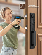 Keyless Entry Door Lock with Lever, Full Escutcheon Smart Door Handle, Digital Keypad Deadbolt with App, Front Door Handleset with Single Cylinder Deadbolt and Lever, Auto Locking, Black Finish