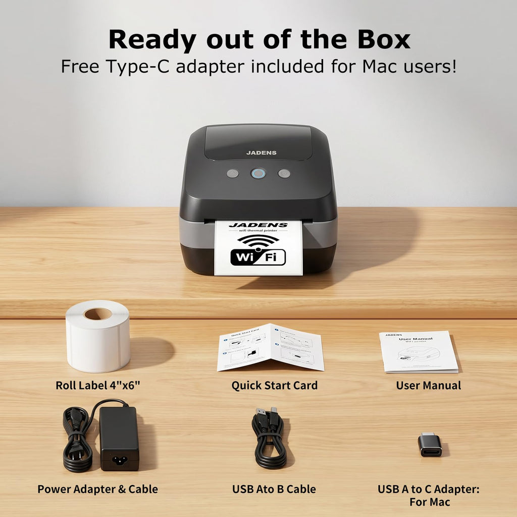 JADENS Dual-Band Wi-Fi 4x6 Shipping Label Printer for Small Business & Home