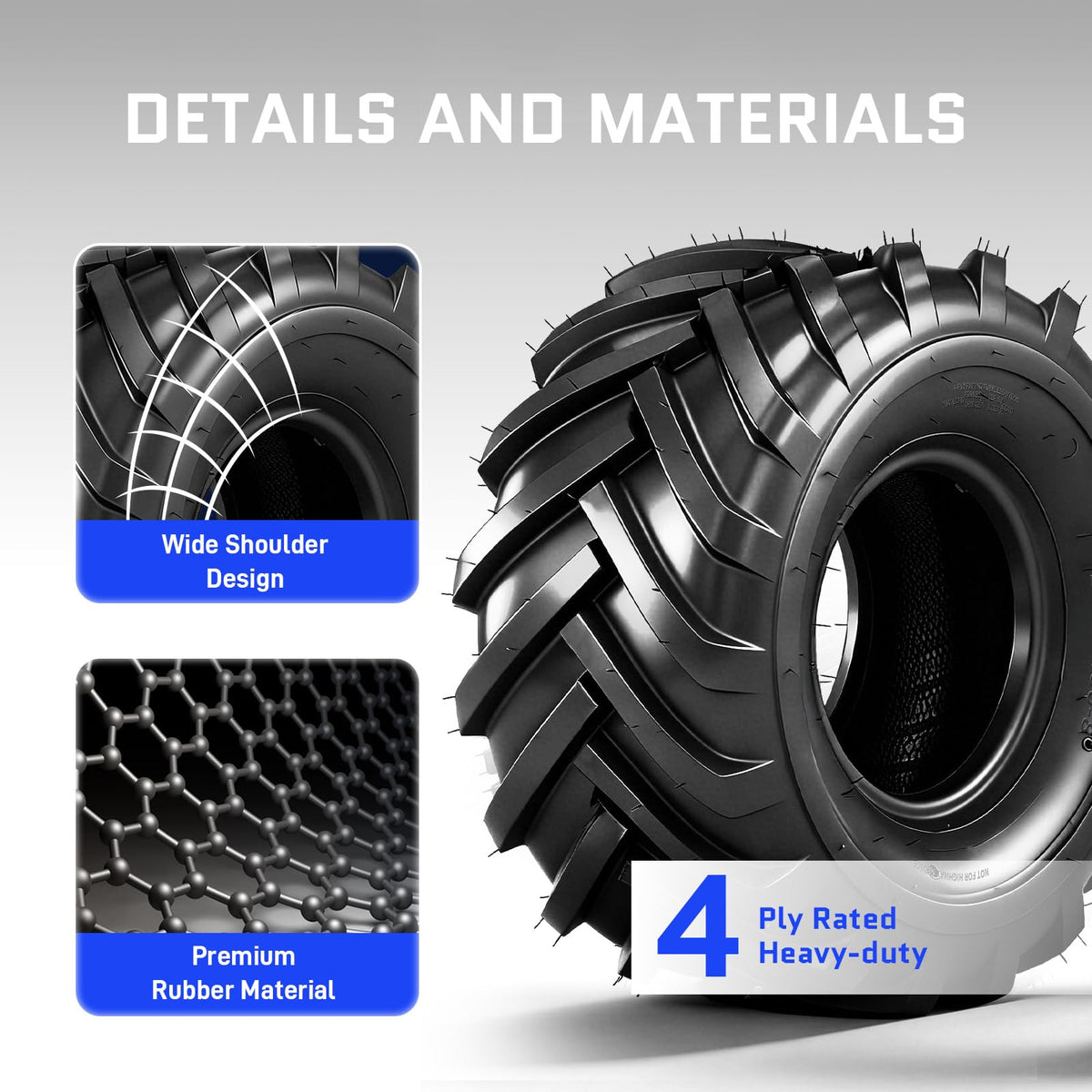 20x10.00-8 Lawn Mower Tire, 4 Ply,Tubeless,Set of 2
