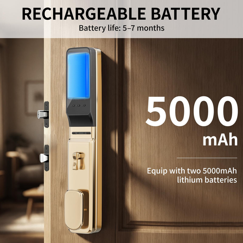 EIYSIE WiFi Smart Lock with Camera & Doorbell, 8-in-1 Keypad Deadbolt, Gold
