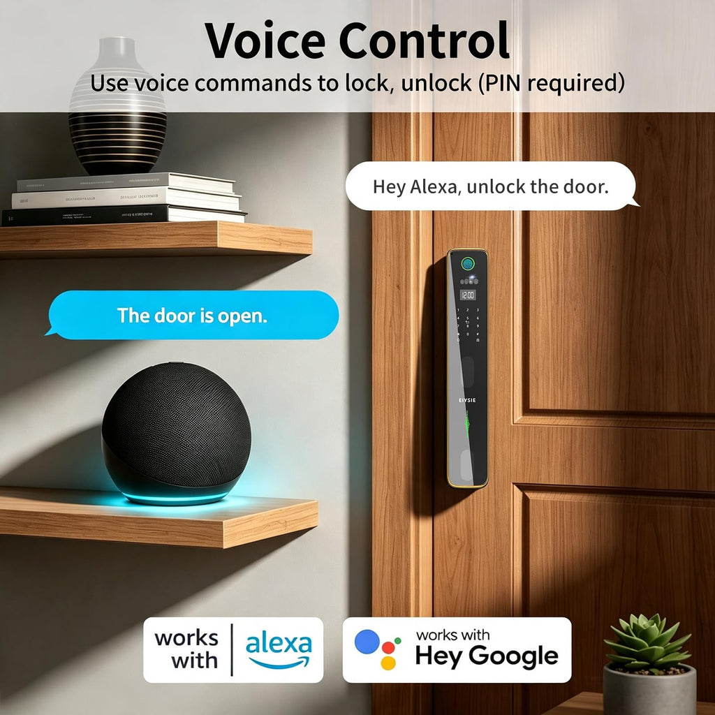 EIYSIE WiFi Smart Lock with Camera & Doorbell, 8-in-1 Keypad Deadbolt, Gold