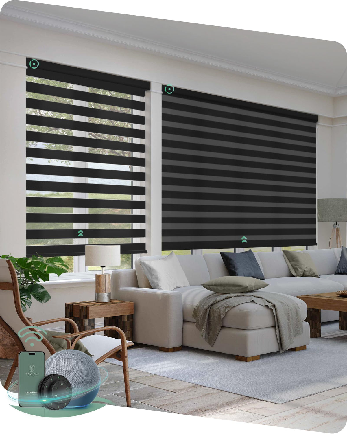 Yoolax Motorized Zebra Blinds with Remote, Room Darkening Smart Blinds