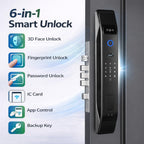 3D Face Recognition Smart Door Lock with Video Intercom, Tuya App Remote Access, Biometric Fingerprint & Palm Print Unlock, Heavy Duty Aluminum Mortise Lock for Home & Office (Black)