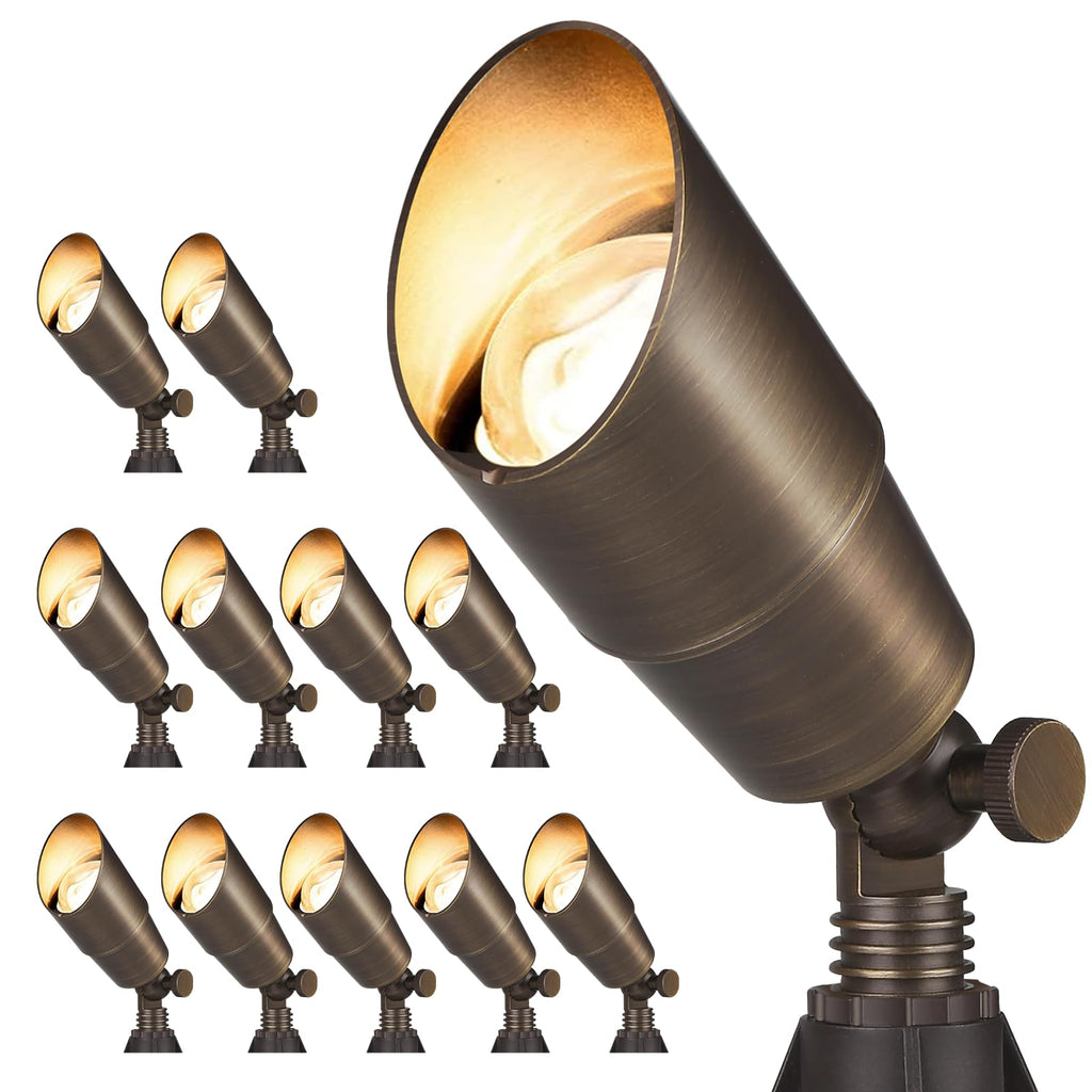 Gardencoin Solid Brass Outdoor Landscape Spotlights, 12V Heavy Duty Low Voltage LED Spot Light Waterproof for Garden and Yard Up Lighting, Bronze Accent Lighting Fixture Without MR16 Bulb, 6 Pack