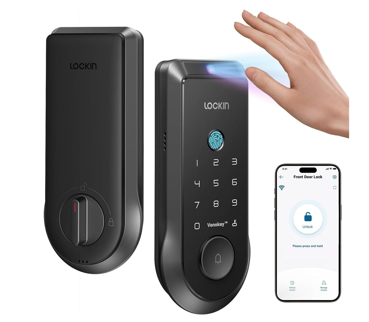 Veno Smart Lock, Palm Vein Keyless Entry, Single Battery