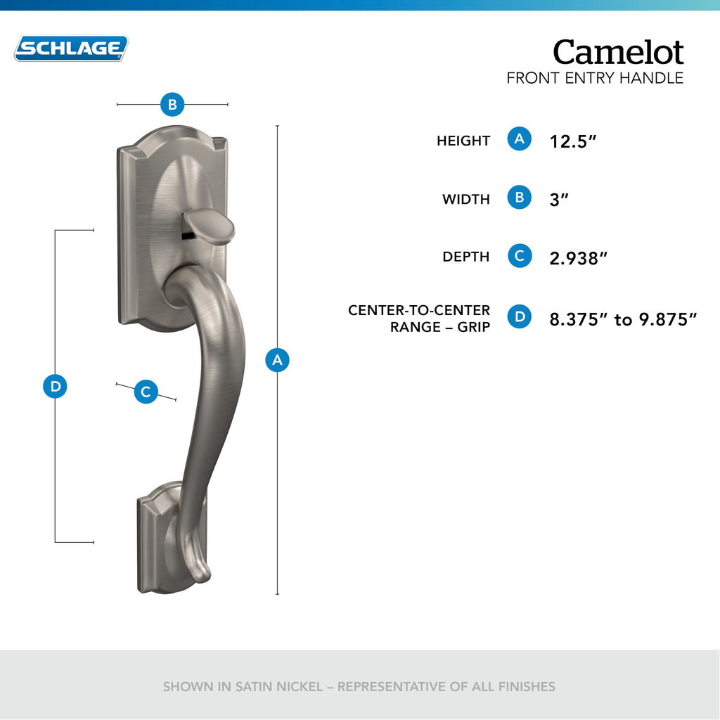 SCHLAGE Camelot Lower Half Entry Handleset, Georgian Knob, Satin Nickel