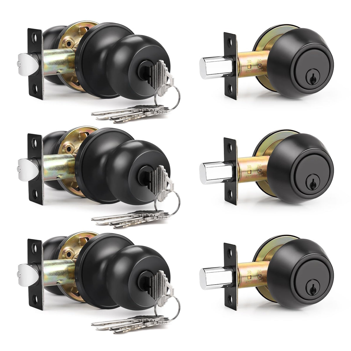 6 Pack Entry Door Locksets with Single Cylinder Deadbolt, Oil Rubbed Bronze Exterior Door Lock Set with Same Key, Front Roound Door Knob and Deadbolt Set