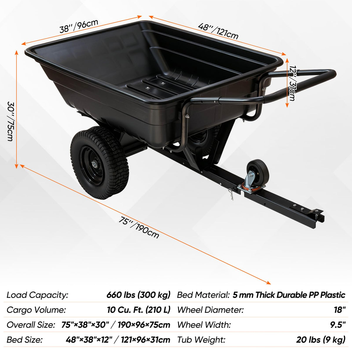2-in-1 ATV/UTV Trailer Tow Behind Utility Dump Cart