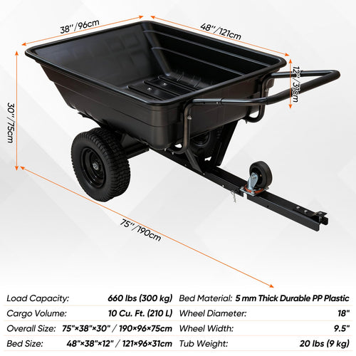 2-in-1 ATV/UTV Trailer Tow Behind Utility Dump Cart