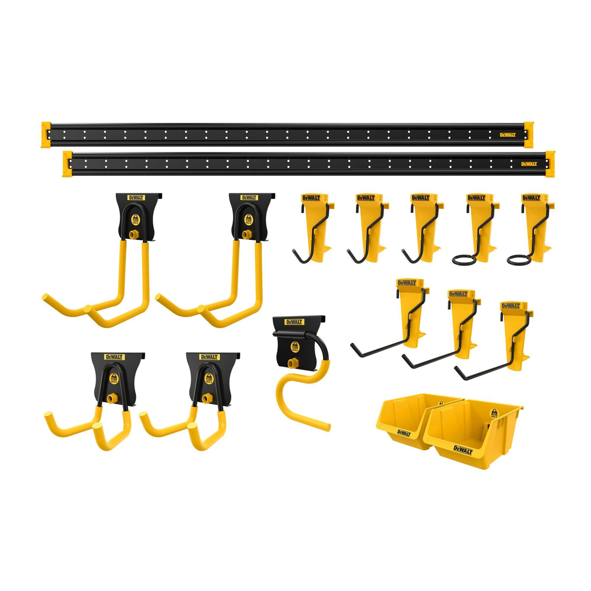DEWALT Tool Organizer, Wall Mount, Kit for Lawn & Garden Tools, Includes Hooks, 2 Metal Rails, Charger Mount and Magnetic Power Strip, DEWALT Workshop Storage System Compatible (DWST82826)
